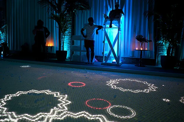 Patterns being projected on the ping pong ball surface.